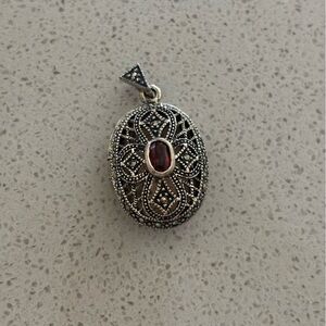 Marcasite & garnet locket necklace